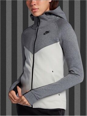 Nike Tech Grey and White Colorblock Hooded Zip Jacket